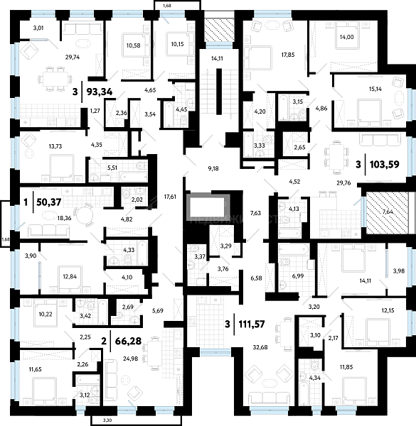 3-к квартира в новостройке, 93 кв.м.