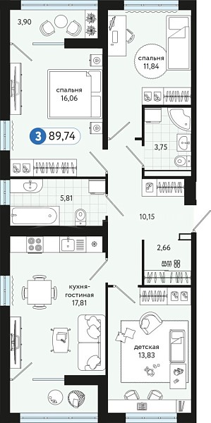 3-к квартира в новостройке, 89 кв.м., Газопромысловая улица, 1к2
