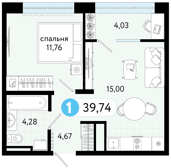 1-к квартира в новостройке, 39 кв.м., ул С. Джанбровского, 21