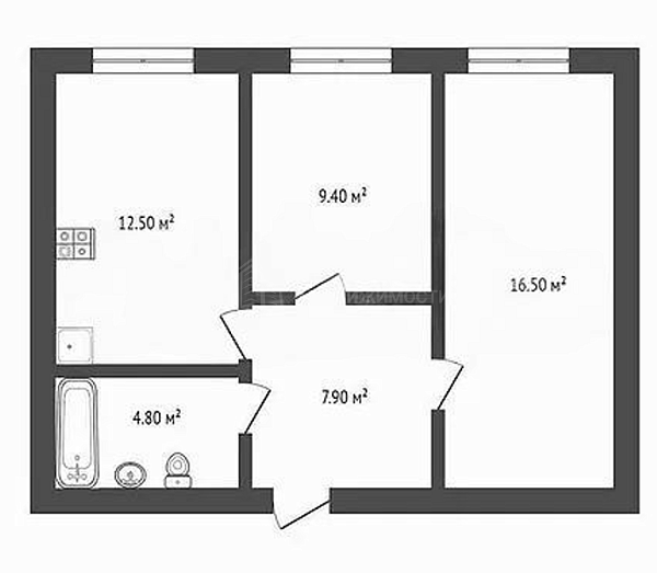 2-к квартира, 51 кв.м., Новгородская улица, 14