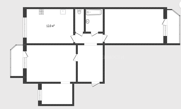 2-к квартира, 72 кв.м., улица Пермякова, 69к2