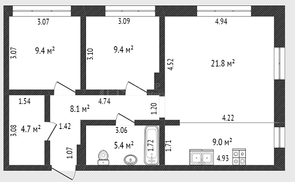 2-к квартира, 67 кв.м., улица Республики, 204к3