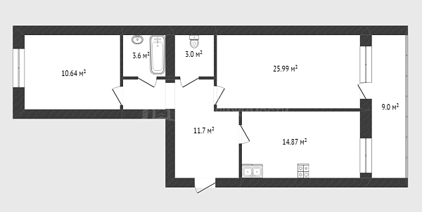 2-к квартира, 69 кв.м., улица Самарцева, 3