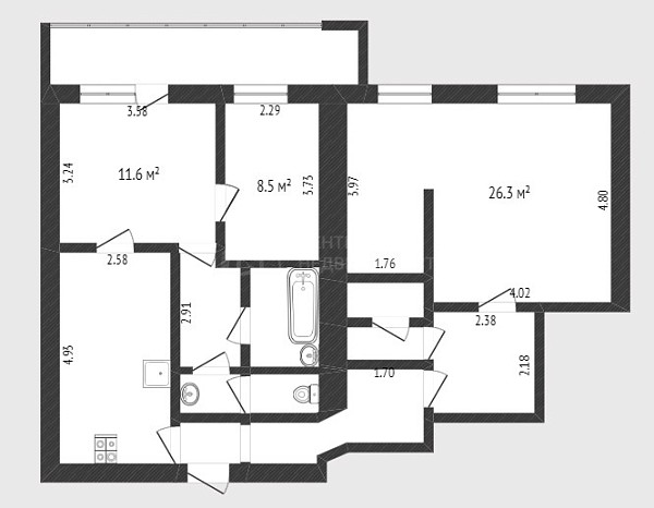 3-к квартира, 83 кв.м., Первомайская улица, 58