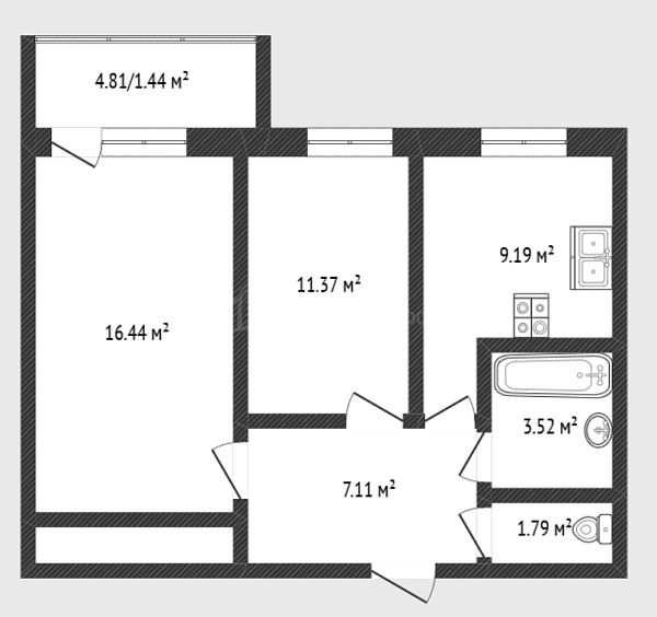 2-к квартира, 49 кв.м., улица Парада Победы, 17
