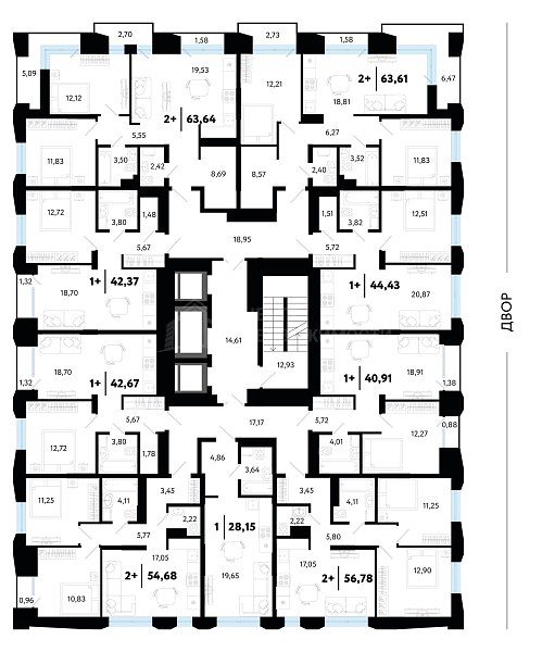 2-к квартира в новостройке, 63 кв.м.