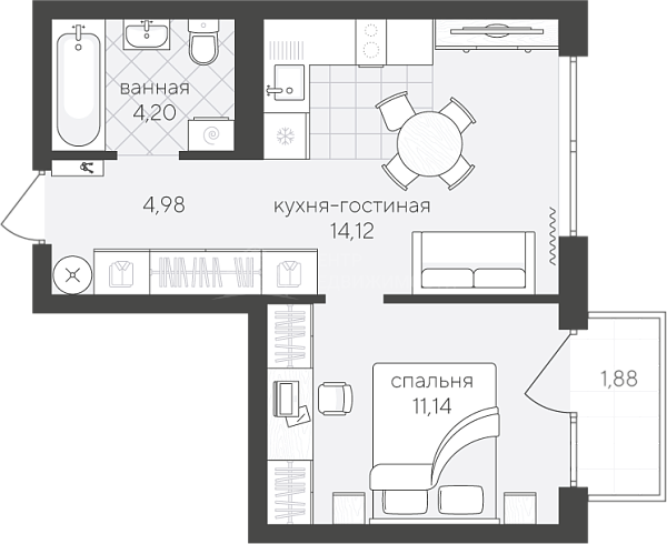 1-к квартира в новостройке, 36 кв.м., улица Алексея Сергиенко, 13