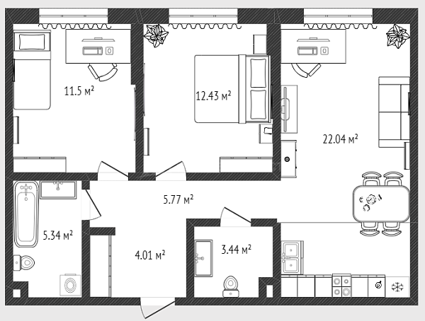 3-к квартира, 59 кв.м., Харьковская улица, 72Б