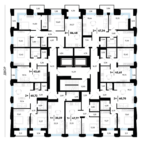 3-к квартира в новостройке, 86 кв.м.