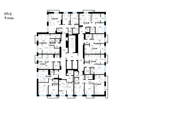 2-к квартира в новостройке, 63 кв.м.