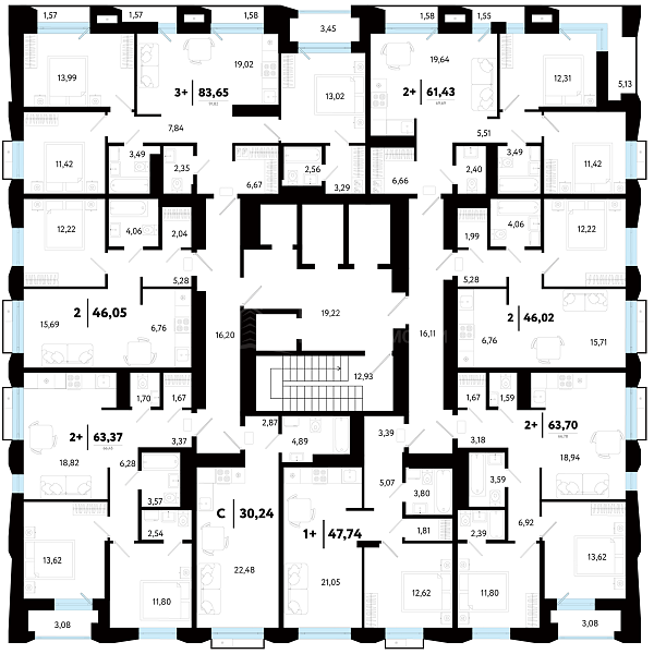 2-к квартира в новостройке, 63 кв.м.