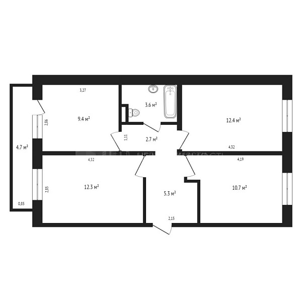 3-к квартира, 55 кв.м., улица Новосёлов, 107к2
