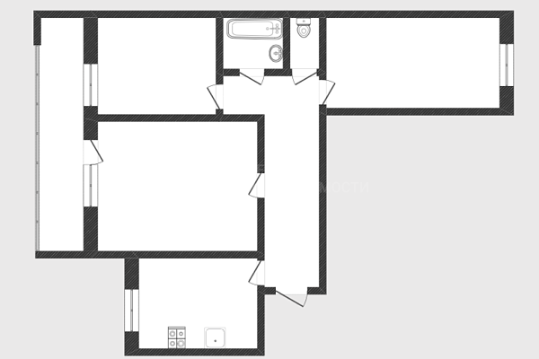 3-к квартира, 59 кв.м., улица Ватутина, 79к1