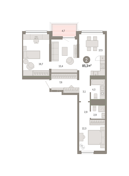 2-к квартира в новостройке, 85 кв.м., ул. Мысовская,  26, корпус 1