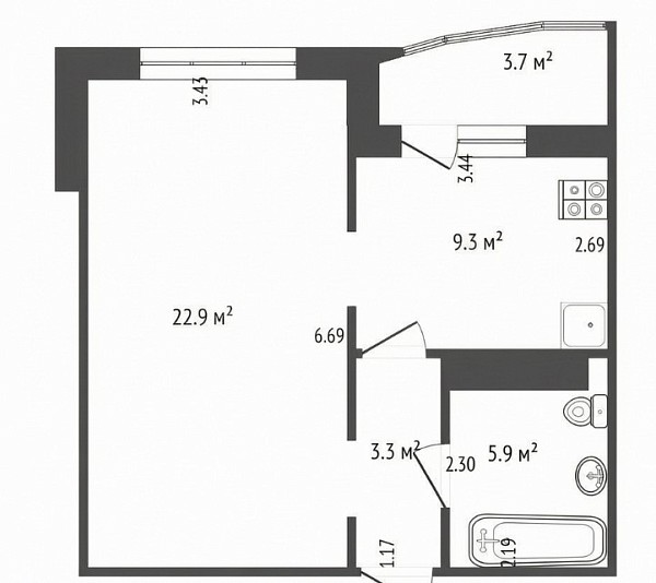 1-к квартира, 41 кв.м., улица Монтажников, 34