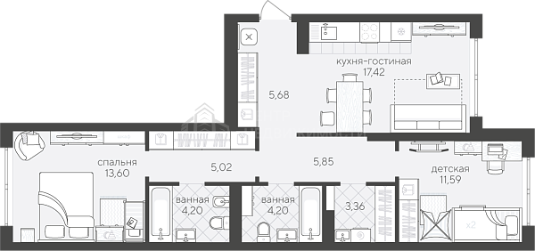 2-к квартира в новостройке, 70 кв.м., Сергея Свиридова, 15