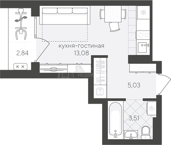 Студия в новостройке, 24 кв.м., улица Алексея Сергиенко, 13