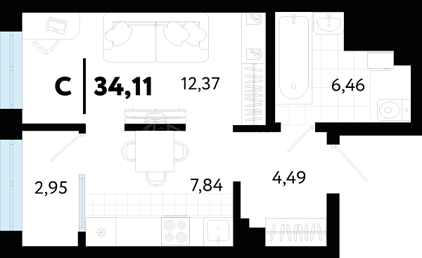 1-к квартира в новостройке, 34 кв.м., ул Малышева,  31, корпус 1