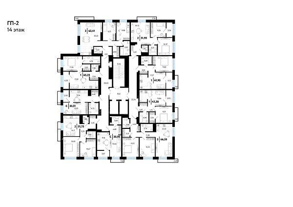 2-к квартира в новостройке, 63 кв.м.