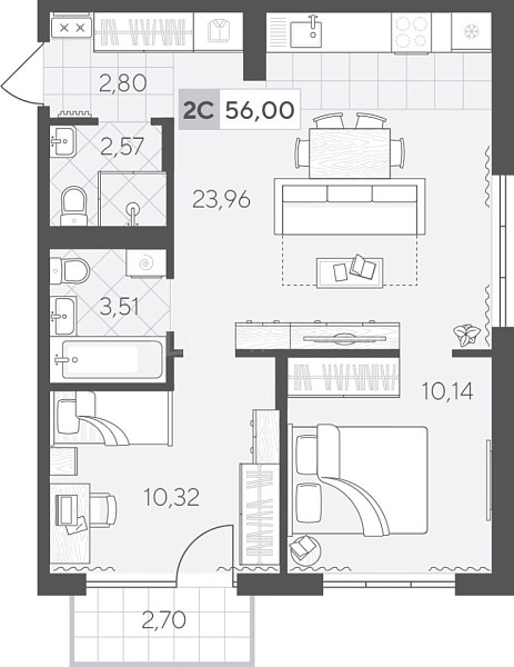 2-к квартира в новостройке, 56 кв.м., Сергея Свиридова, 11