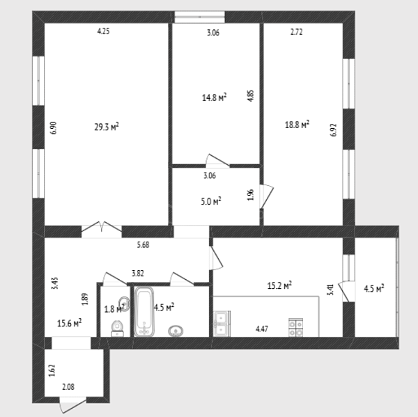 3-к квартира, 106 кв.м., улица Льва Толстого, 64