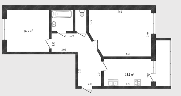 3-к квартира, 58 кв.м., проезд Геологоразведчиков, 43