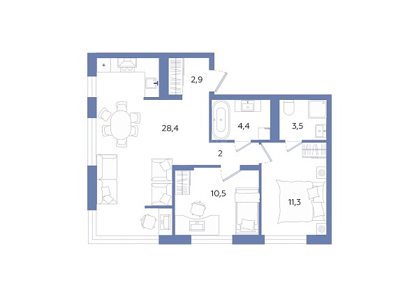 3-к квартира в новостройке, 63 кв.м., Академическая