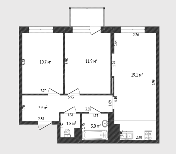 2-к квартира, 51 кв.м., улица Юрия Рогачева, 11к2