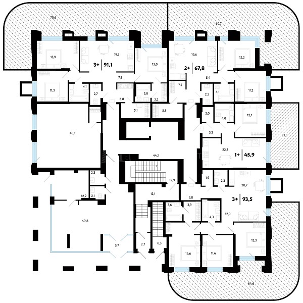 3-к квартира в новостройке, 93 кв.м.