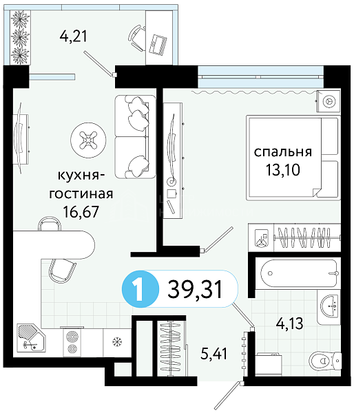 1-к квартира в новостройке, 39 кв.м., ул С. Джанбровского, 21