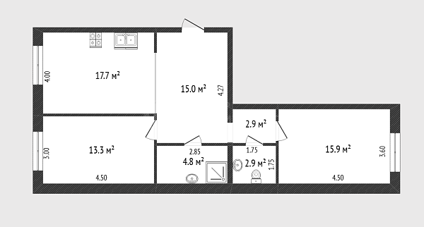2-к квартира, 29 кв.м., Новгородская улица, 14 2-к квартира, 29 кв.м., Новгородская улица, 14