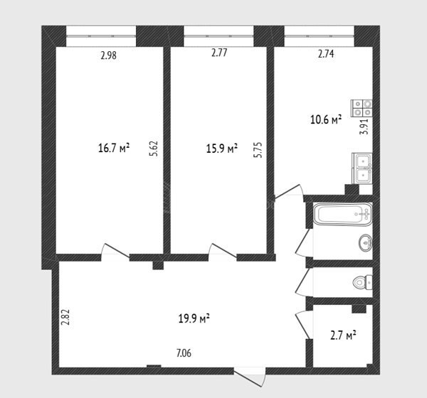 2-к квартира, 71 кв.м., улица Жуковского, 84к1