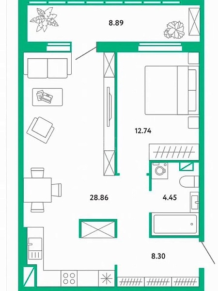 1-к квартира, 53 кв.м., улица Газовиков, 73