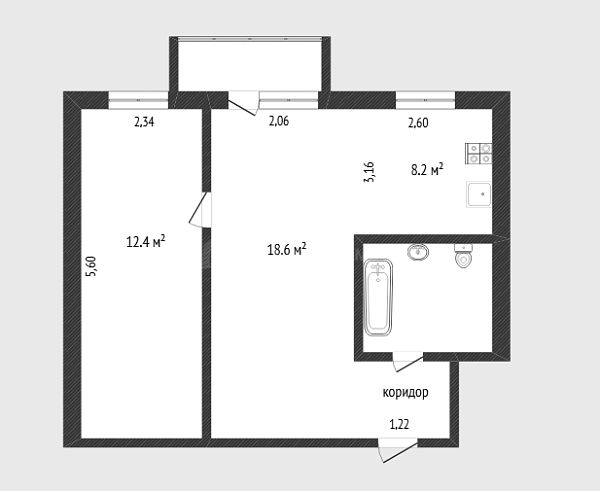 1-к квартира, 42 кв.м., улица 25 Октября, 46