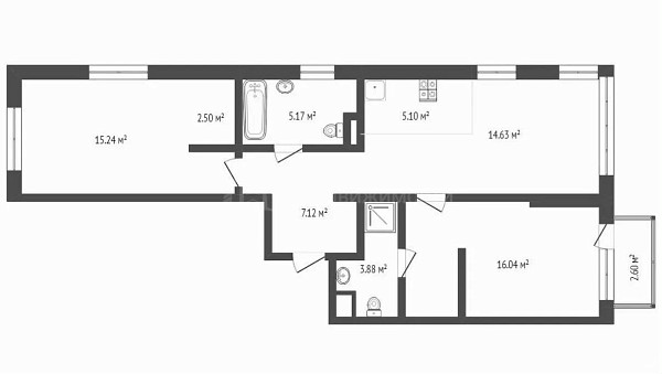 2-к квартира, 69 кв.м., улица Новосёлов, 96