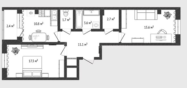 2-к квартира, 63 кв.м., улица Ветеранов Труда, 9Ак2
