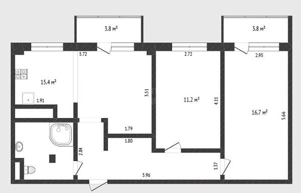2-к квартира, 62 кв.м., улица Пермякова, 83