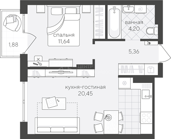 1-к квартира в новостройке, 43 кв.м., улица Алексея Сергиенко, 13