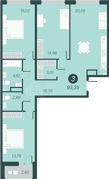 3-к квартира в новостройке, 93 кв.м., Разведчика Кузнецова, 9