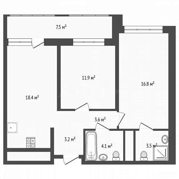 2-к квартира, 61 кв.м., улица Разведчика Кузнецова, 16