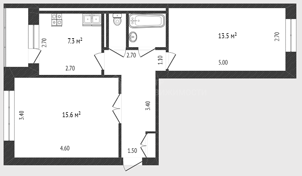 2-к квартира, 48 кв.м., Ялуторовская улица, 23