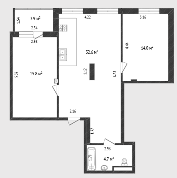2-к квартира, 67 кв.м., улица Академика Сахарова, 36 2-к квартира, 67 кв.м., улица Академика Сахарова, 36