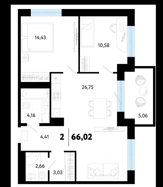 2-к квартира, 65 кв.м., Ставропольская улица, 10