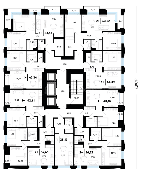 2-к квартира в новостройке, 56 кв.м.