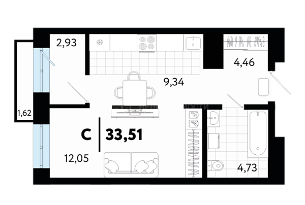 1-к квартира в новостройке, 33 кв.м., ул Малышева,  31, корпус 1