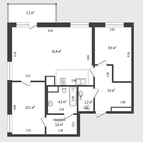 3-к квартира, 64 кв.м., Профсоюзная улица, 59