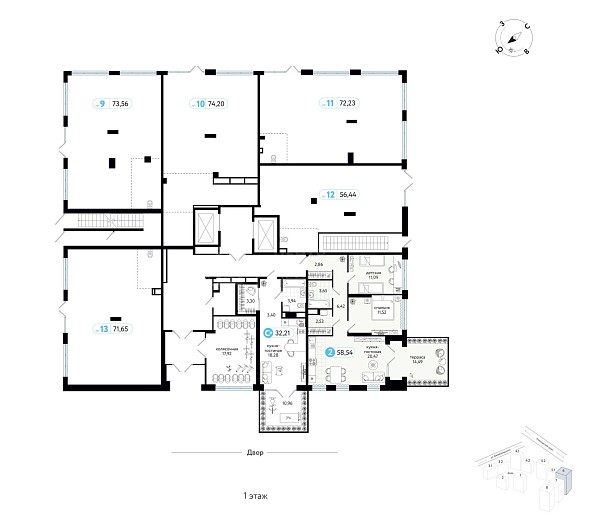2-к квартира в новостройке, 58 кв.м.