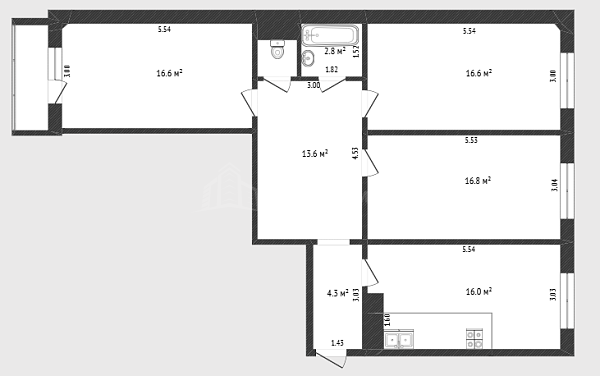 3-к квартира, 88 кв.м., улица Жуковского, 88/1