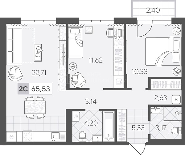 2-к квартира в новостройке, 65 кв.м., Сергея Свиридова, 11