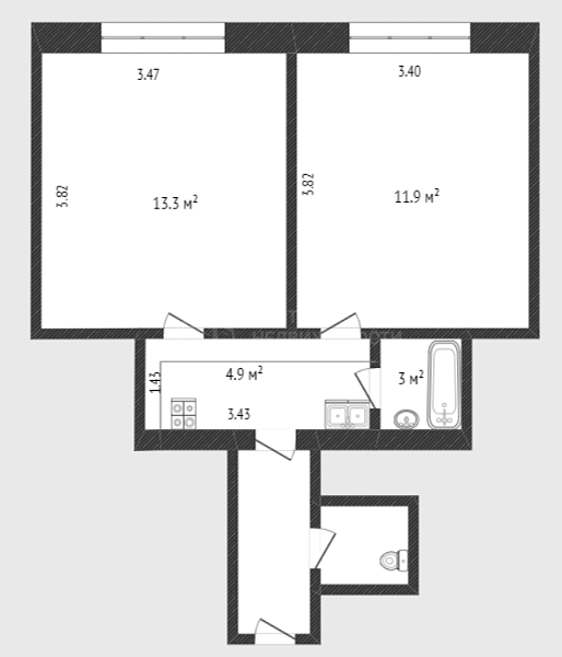 2-к квартира, 34 кв.м., Олимпийская улица, 25